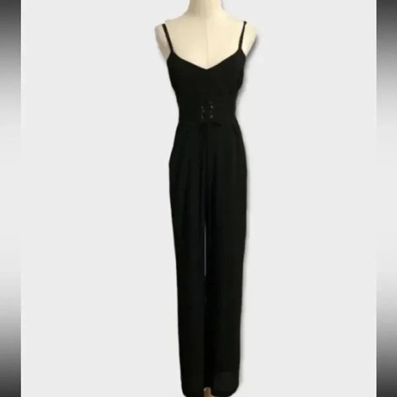 WAYF RIPLEY BLACK CORSET WAIST SLEEVELESS WIDE LEG JUMPSUIT WITH POCKETs SMALL - Picture 6 of 10